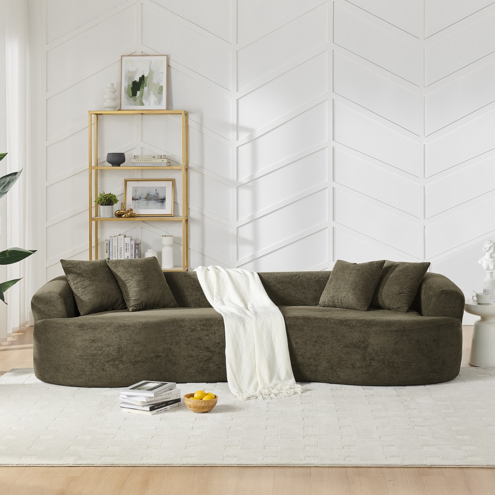 4-Seater Chenille Sofa Set, Modern Curved Couch, Soft, No Assembly