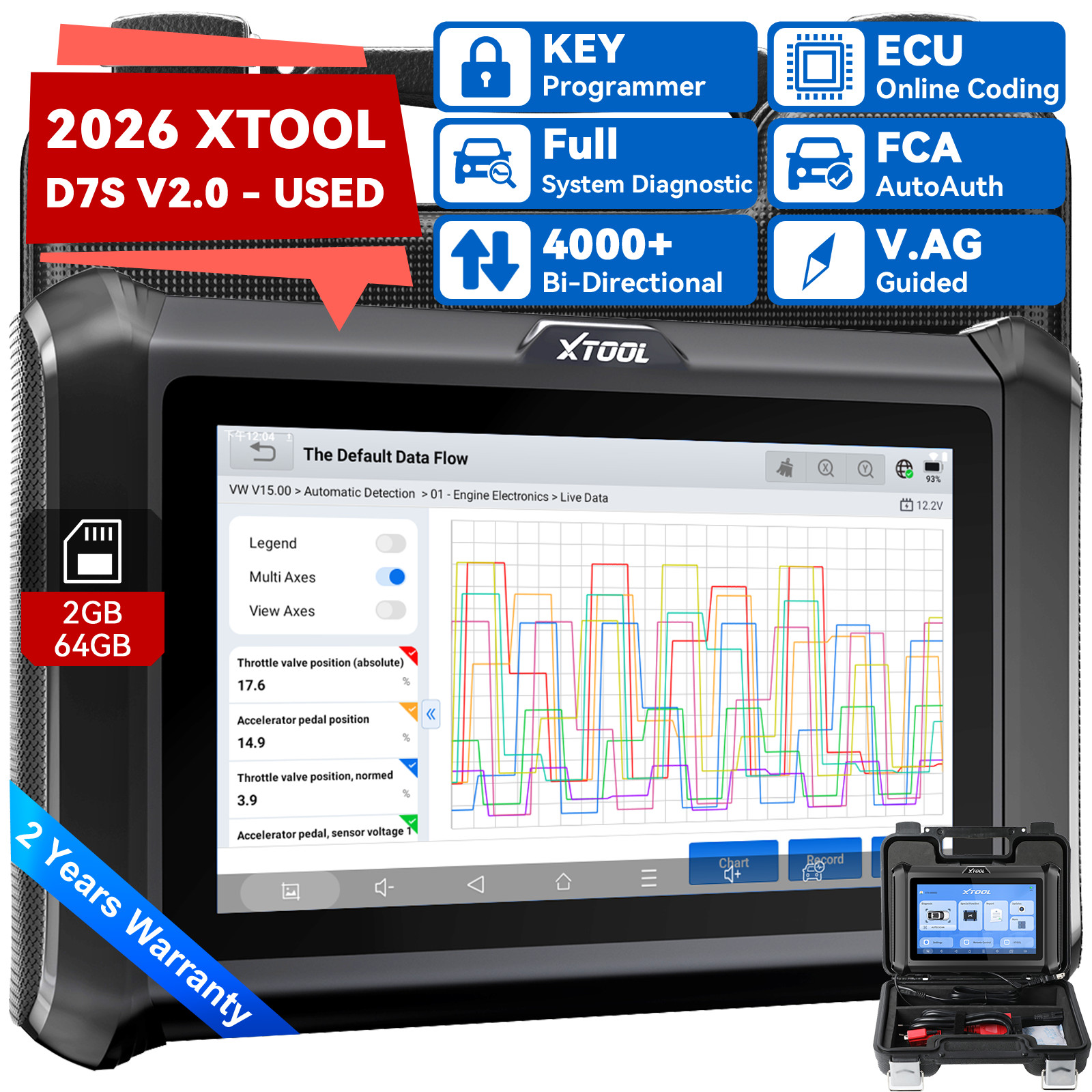 XTOOL D7S V2.0 USED Auto All System Diagnostic Tool Bi-Directional Key Program