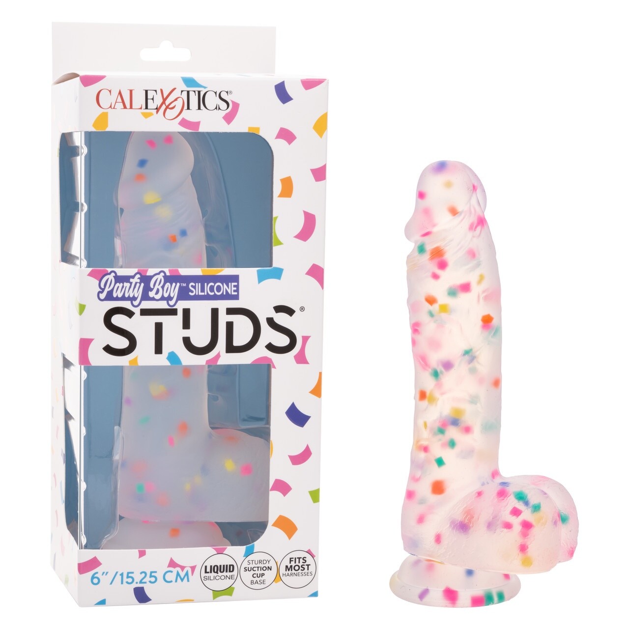 Party Boy Silicone Studs  6"/15.25 cm Liquid Silicone Clear Confetti Dong