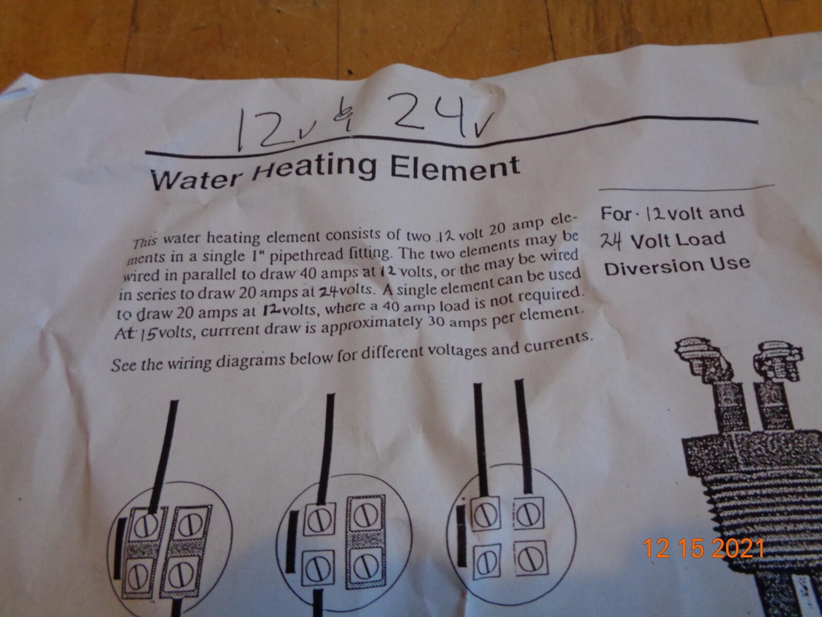Low-Voltage Water Heating Element 12 or 24V