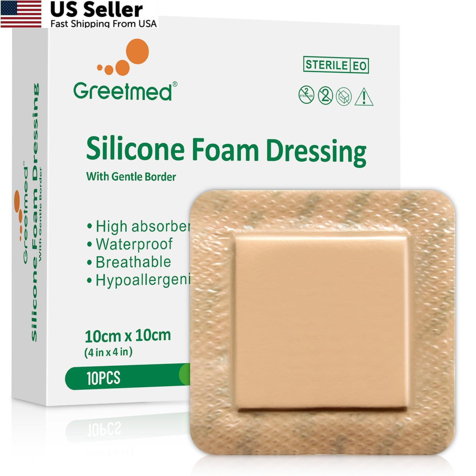 Silicone Foam Dressing 4x4 Inch with Border 10 Packs 4 x 4 Inch(10pcs)