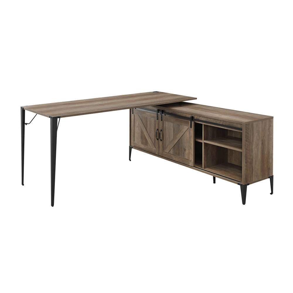 L-Shaped Computer Desk - Barn Door Storage & Wire Management - Office Ready