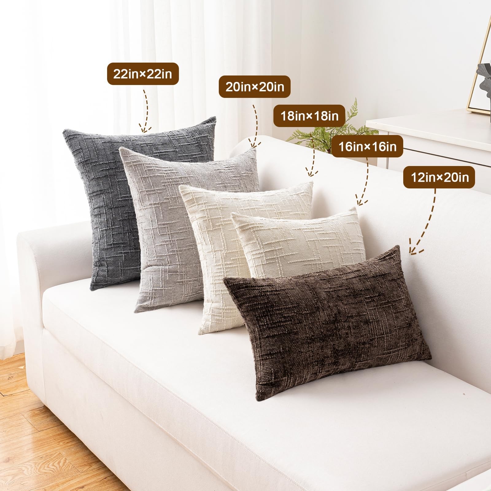 ZSkogur Decorative Throw Pillow Covers 18x18 Inch Set of 2, Soft Solid Farmho...
