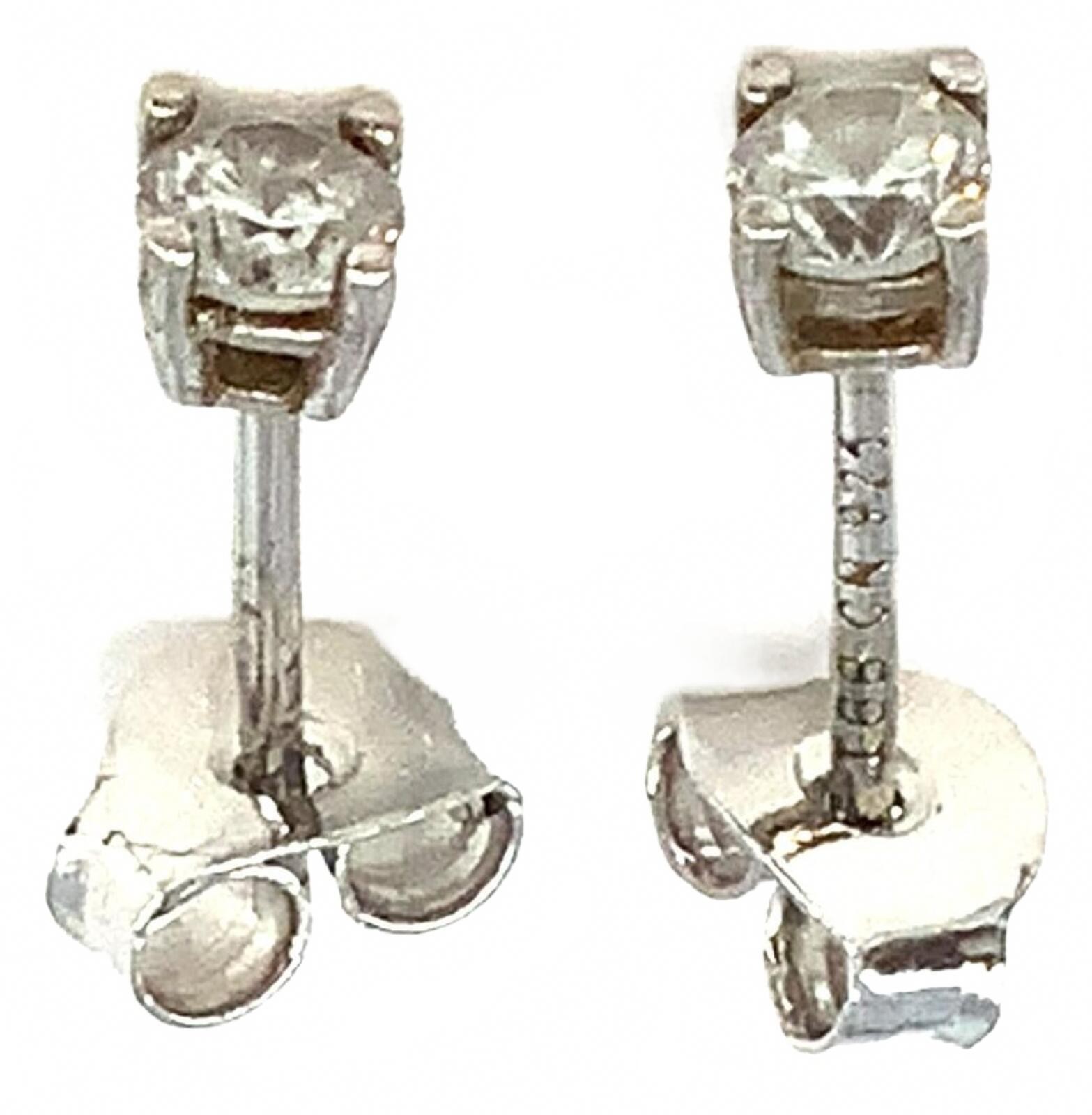 Vintage Sterling Silver Modernist Stud Earrings Clear Cubic Zirconia Tiny Round