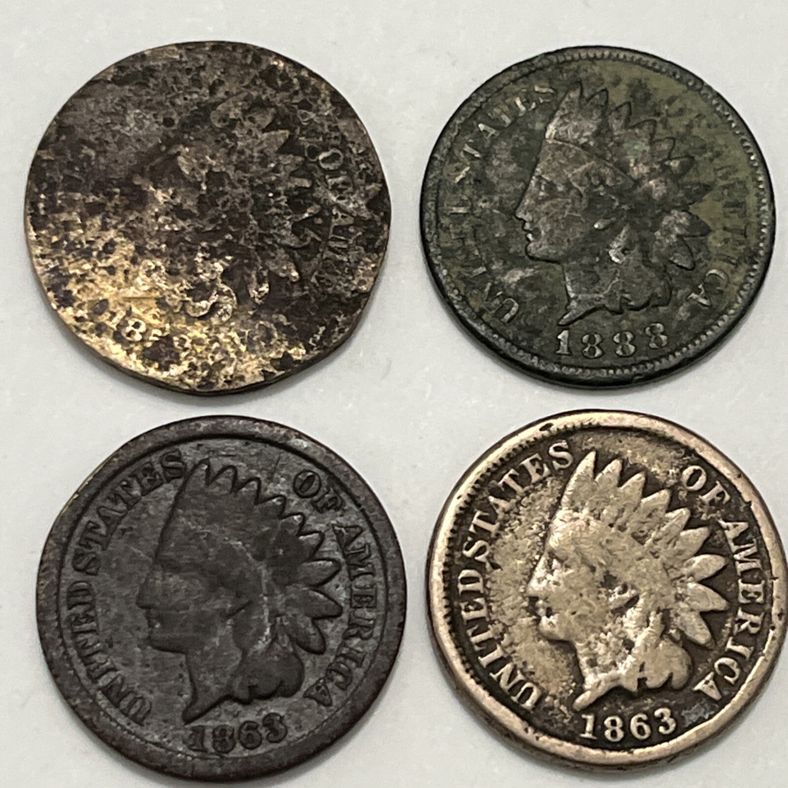 1859 1863 1888 INDIAN HEAD UNITED STATES 4 Coins