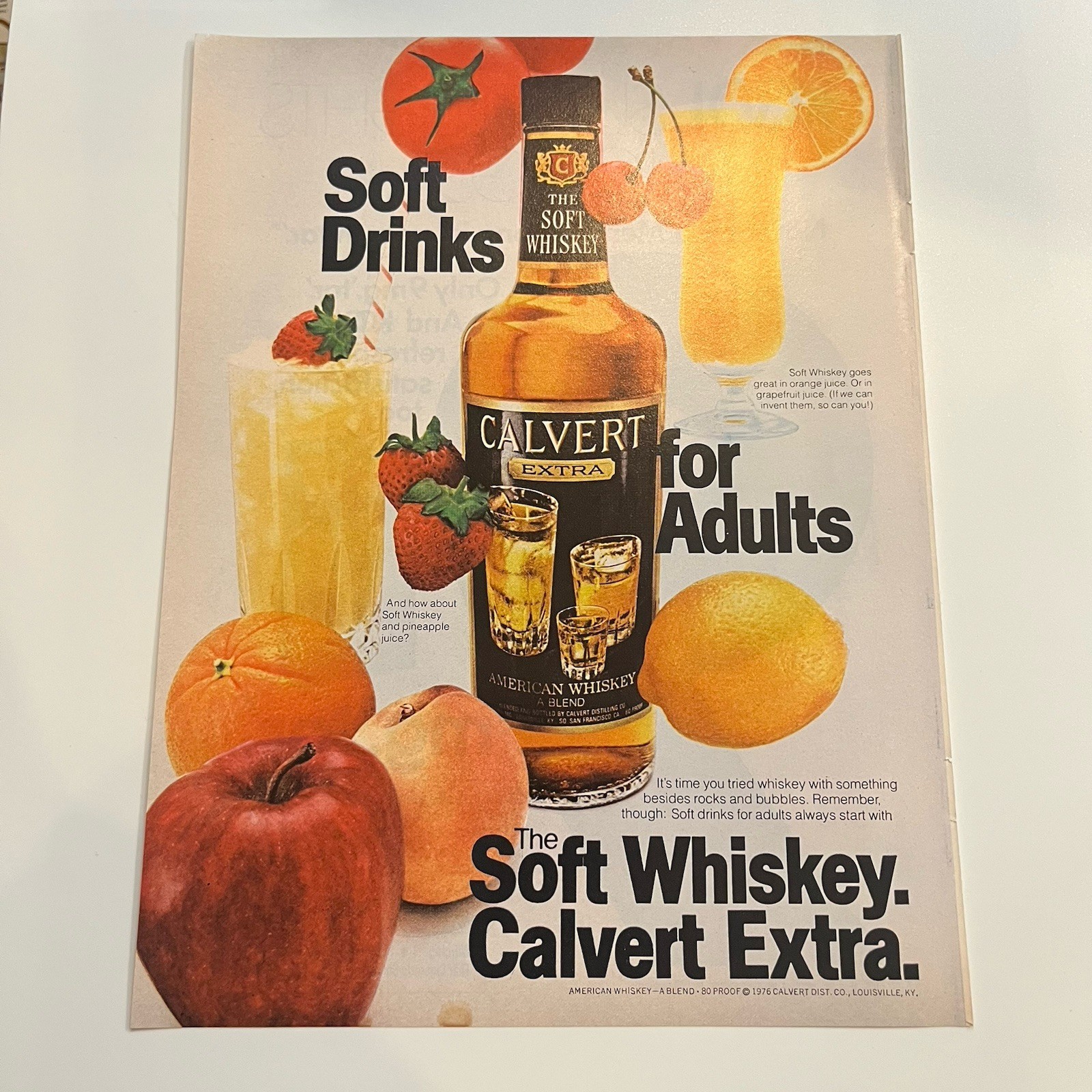 1978 Calvert Extra Whiskey Print Ad Original The Soft Whiskey Drinks For Adults