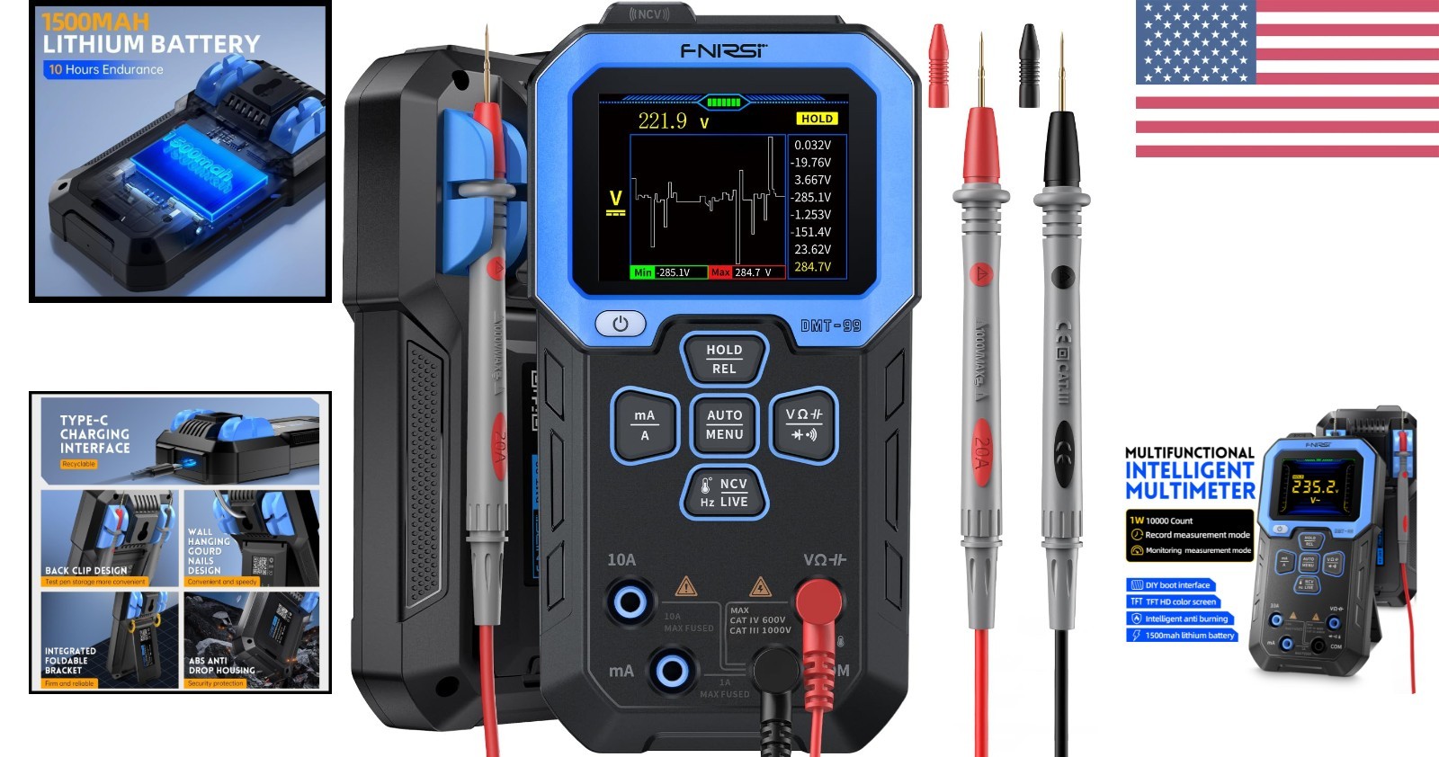 Advanced Digital Multimeter 9999 Counts TRMS - Rechargeable with TFT Display