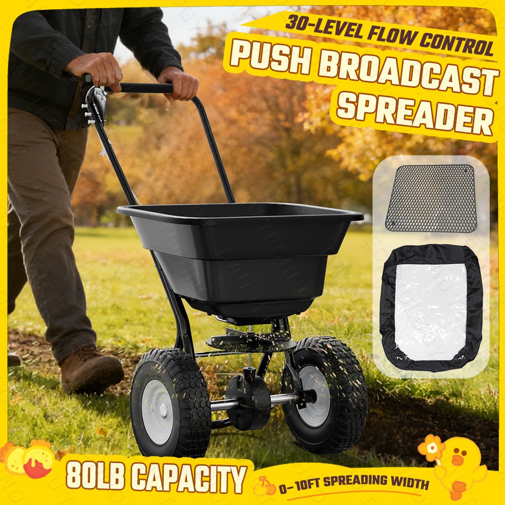 80 LBS Walk Behind Push Broadcast Spreader Lawn Spreader Garden Seed Spreader