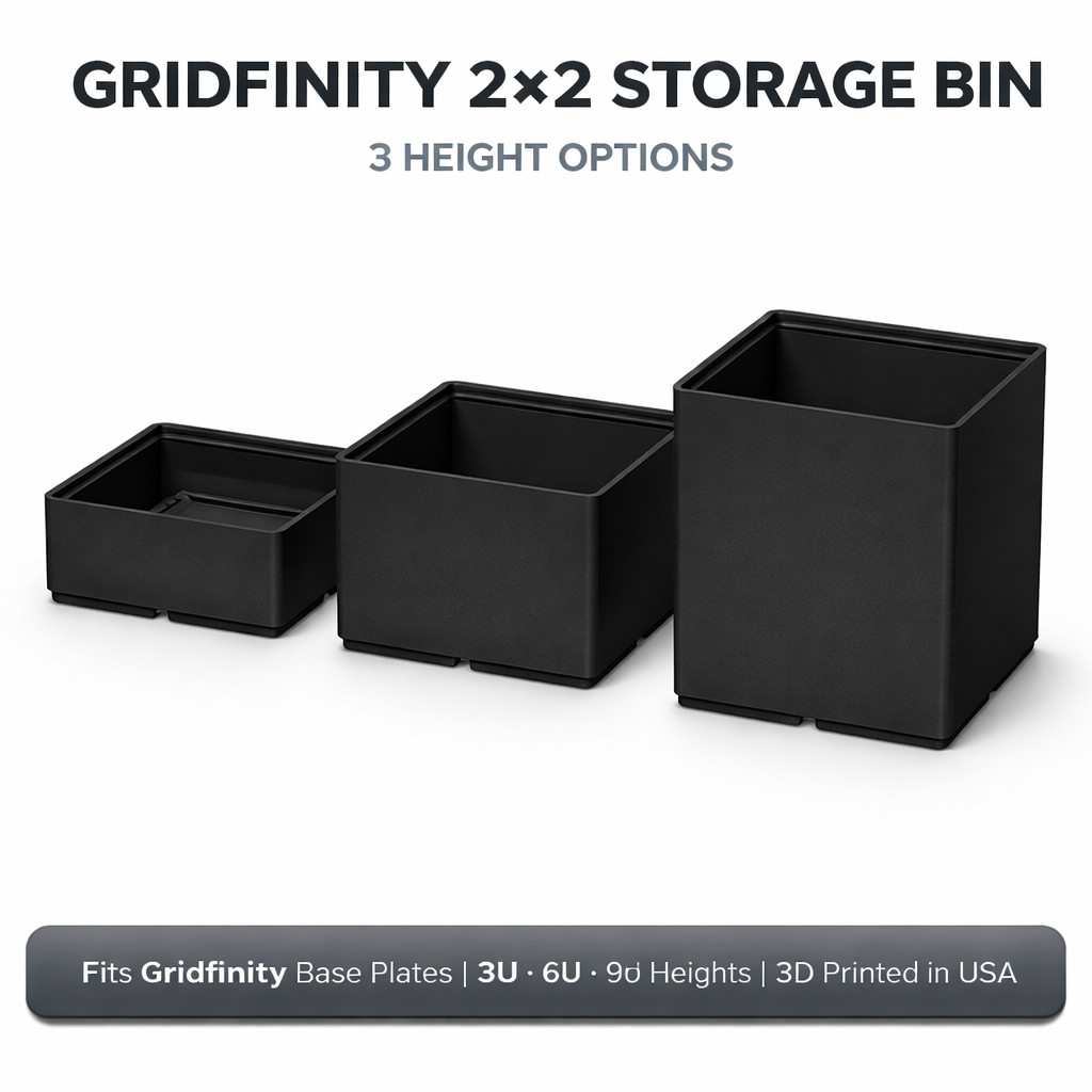 Gridfinity 2x2 Bin Modular Drawer Storage | 3U 6U 9U | Fits Standard Base Plates