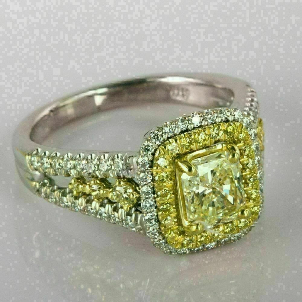 2.50Ct Princess Cut Citrine & Diamond Engagement Ring 14k White Gold Finish