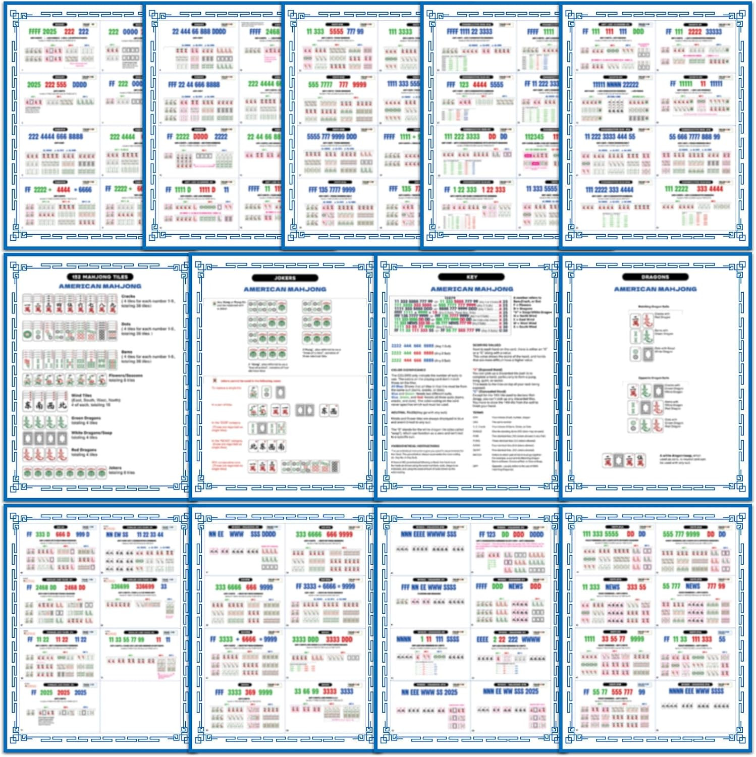 71 Pcs Mahjong Rules Quick Guide 11"x8.5" Edition American Mahjong Cheat Shee...