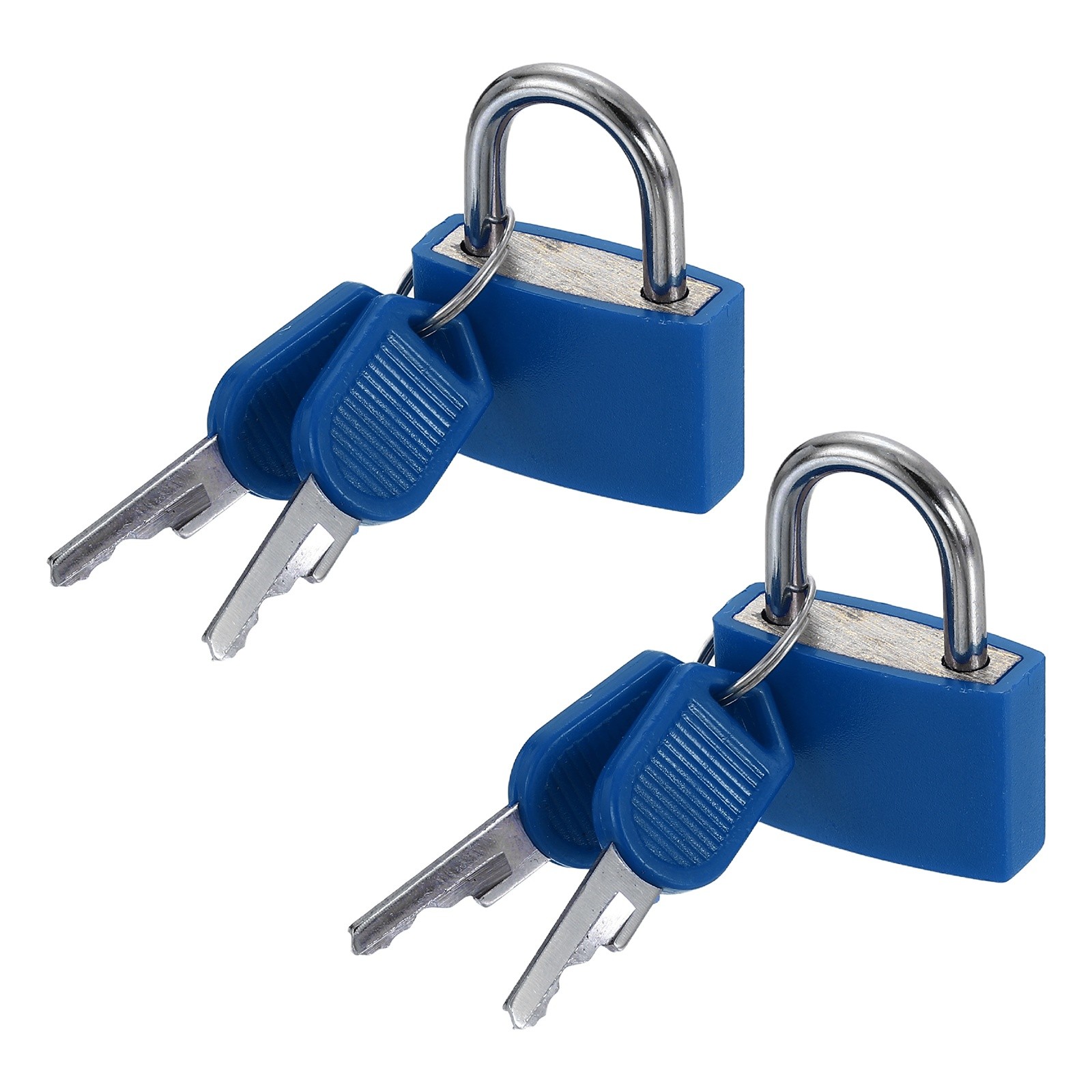 2Pcs 1-3/16" 1.4" Length Keyed Padlock ABS Covered Brass Luggage Lock Dark Blue