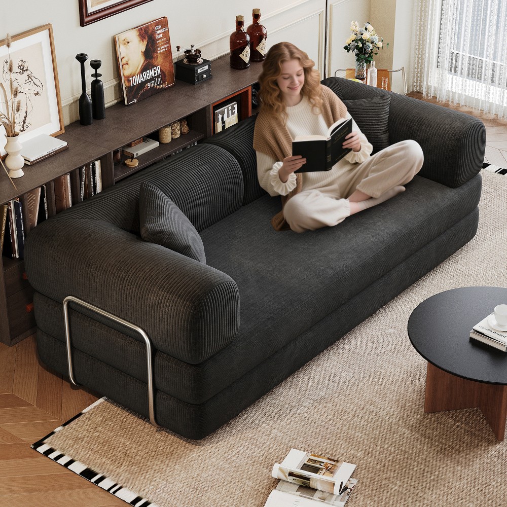 Compression Sofa, Convertible Floor Sofa Bed, Futon Couch Sleeper Bed, Black