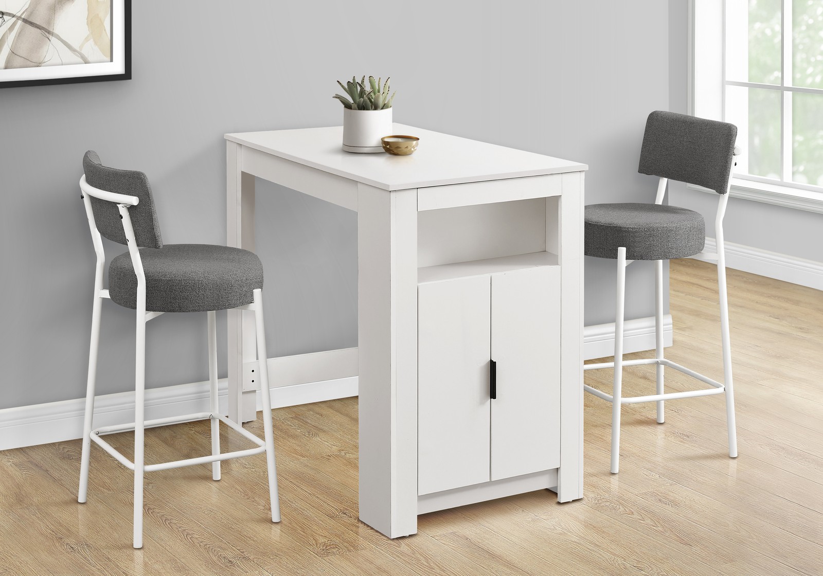Dining Table, 48" Rectangular, Counter Height, Kitchen, Small, Storage, White