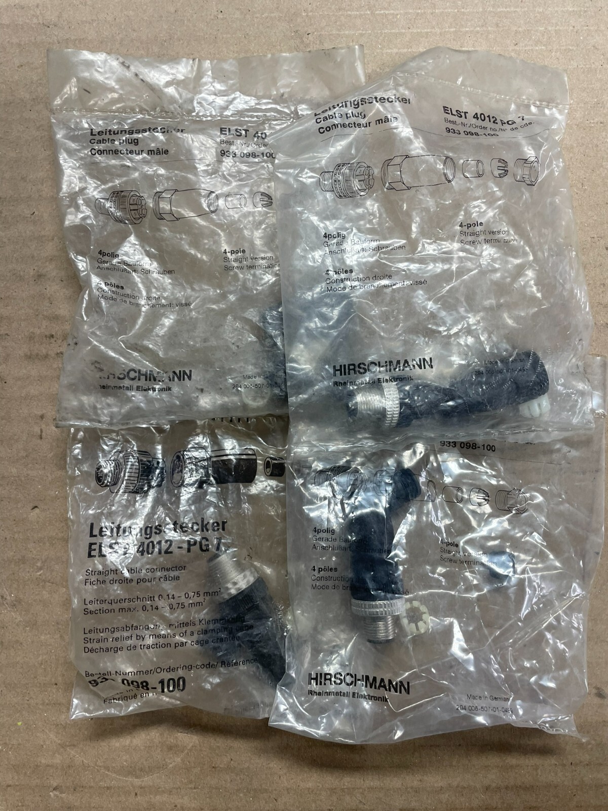 (Lot of 4) HIRSCHMANN 4012 PG 7 CABLE PLUG