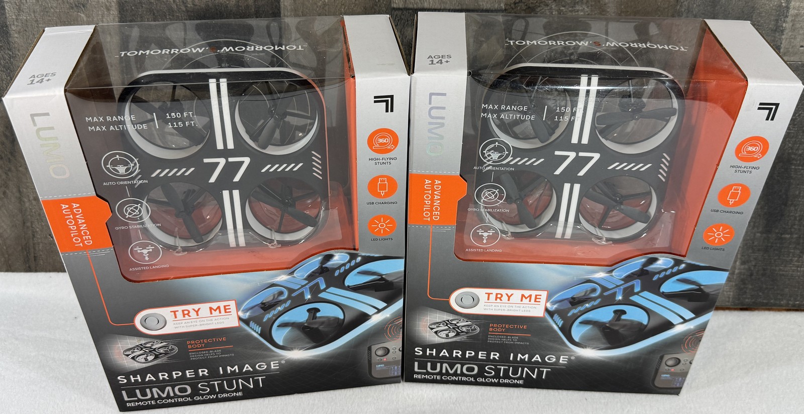 Sharper Image Lumo Stunt Drone Lot 2 Remote Control LED Glow RC