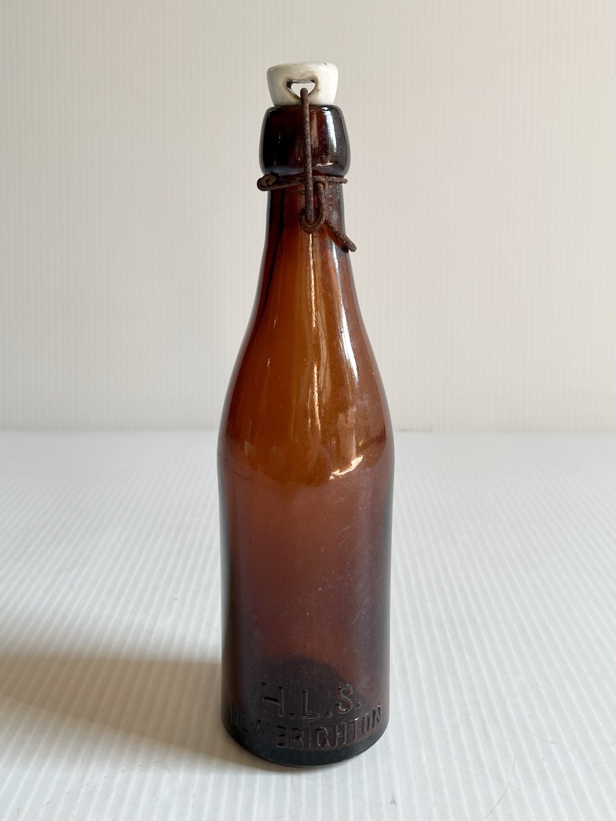 Vintage Amber Glass Beer Bottle Swing Top Porcelain Stopper HLS New Brighton, PA