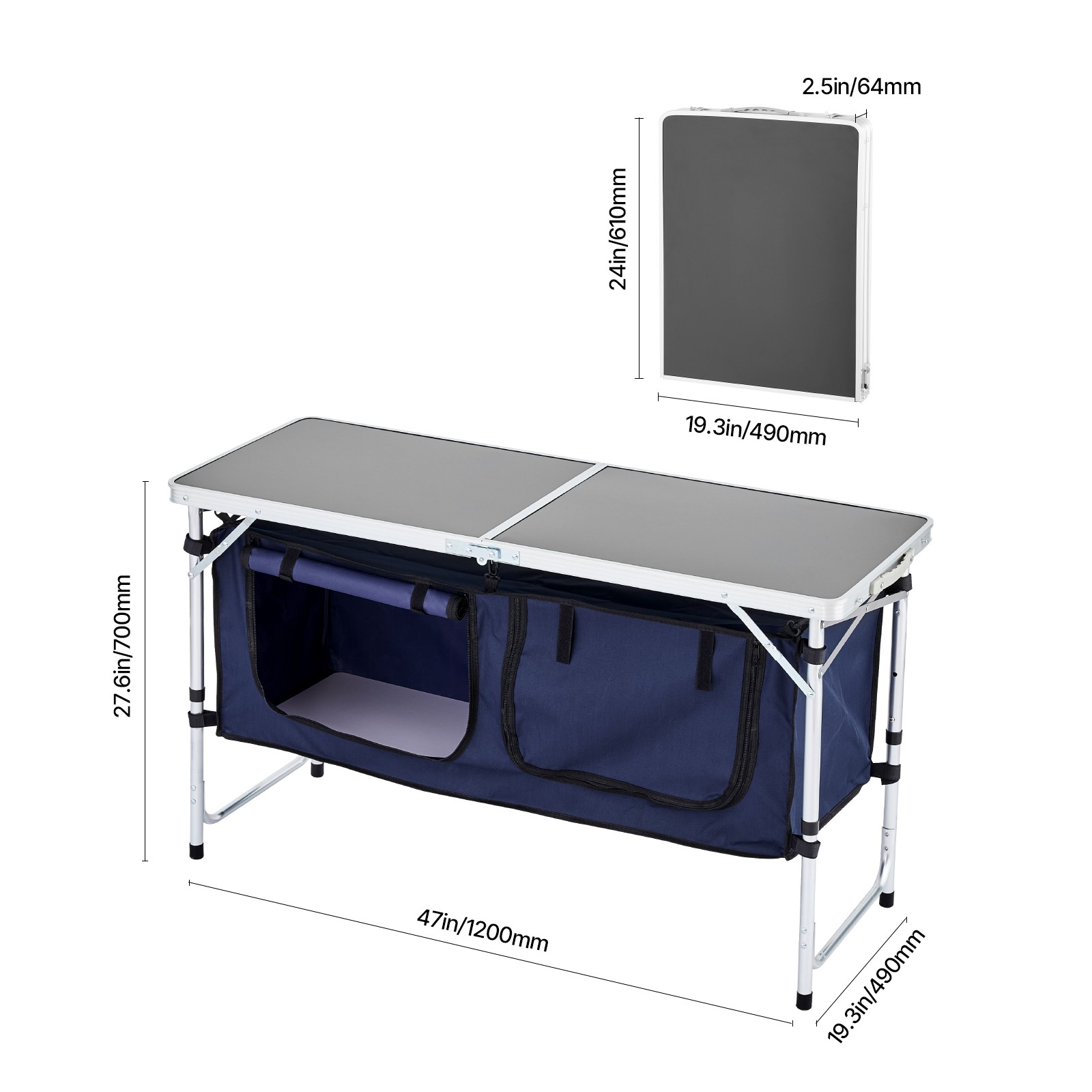 Portable Folding Camping Kitchen Table 3 Adjustable Heights Cook Station