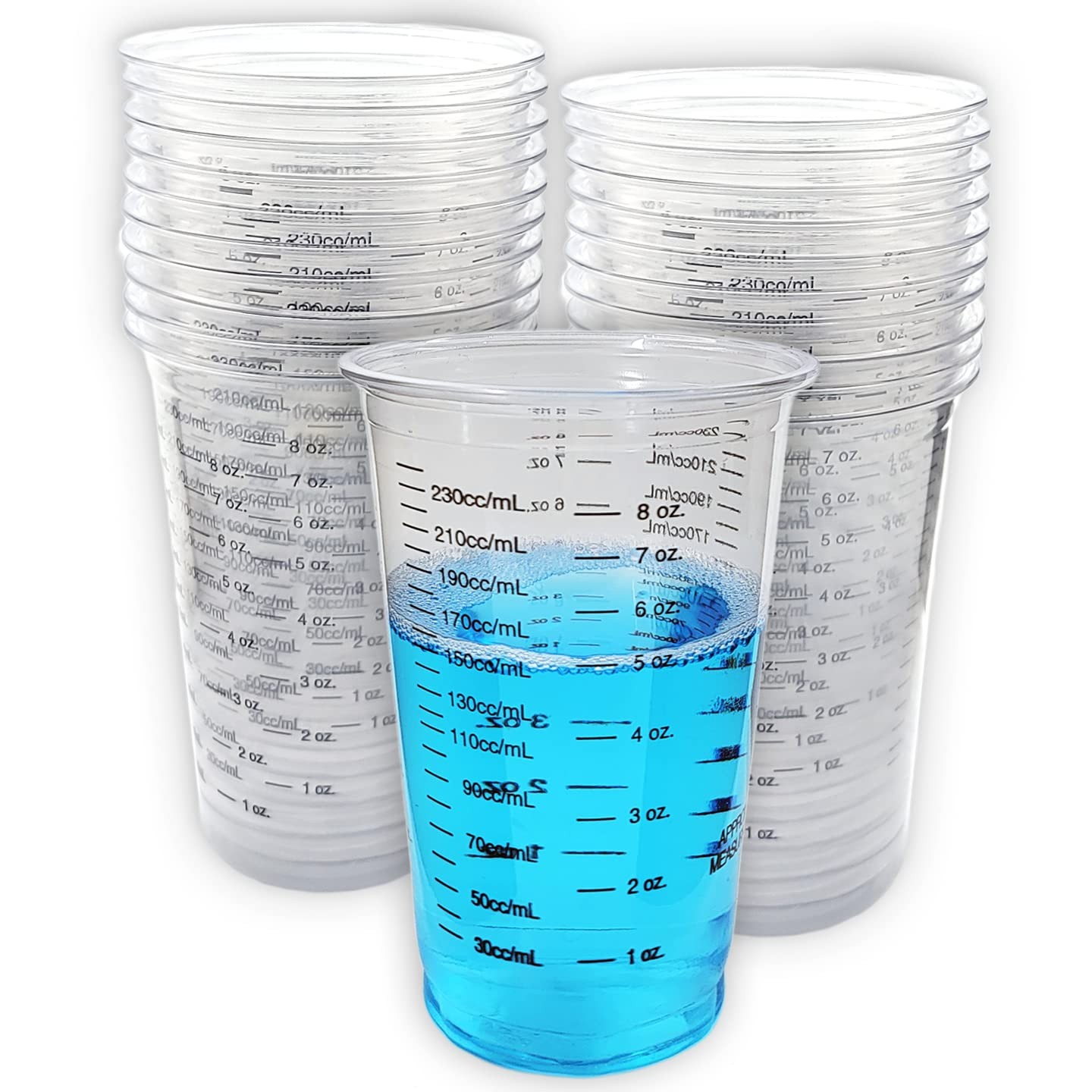 20 8oz Disposable Graduated Clear Plastic Cups for Mixing Paint, 8 Oz,