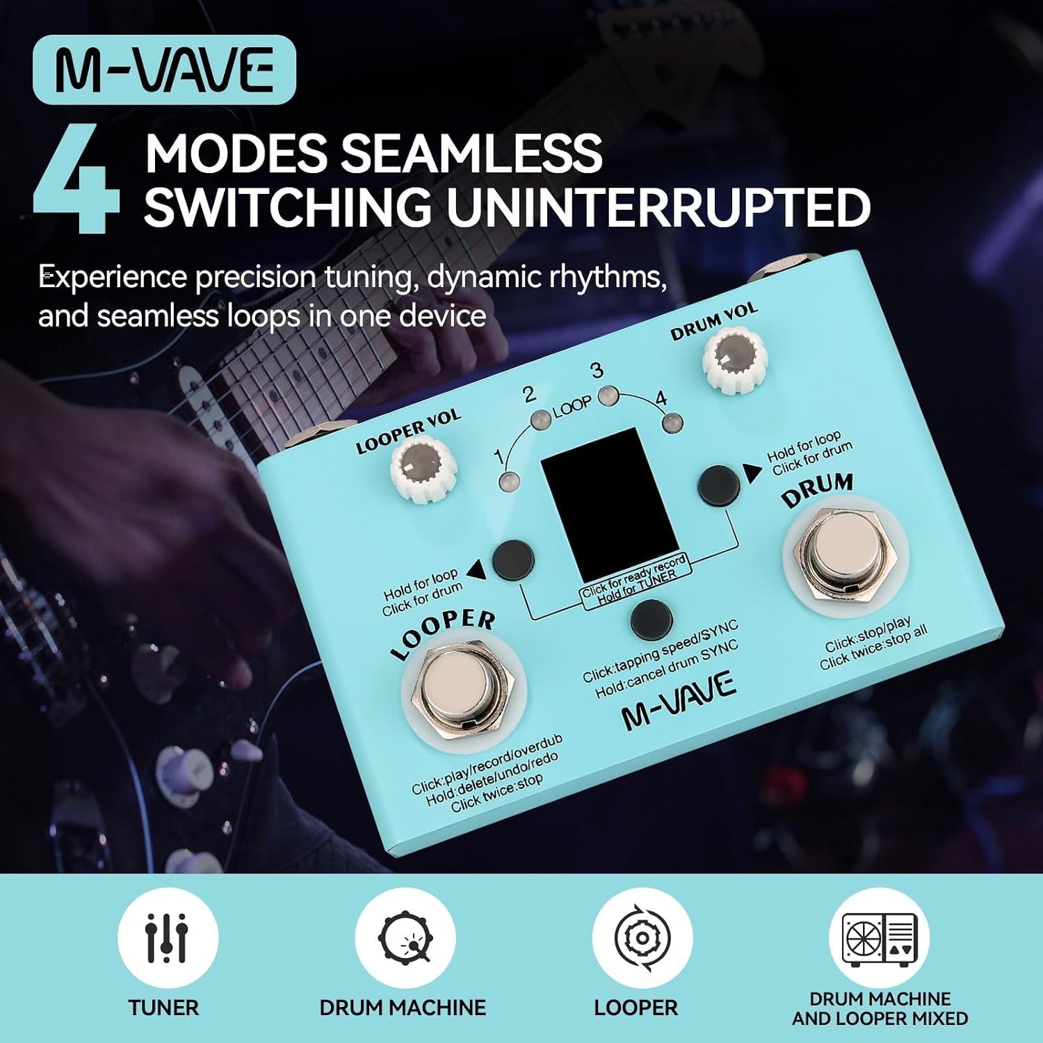 Professional Drum Machine with 30 Presets, Loop Storage & USB Connectivity