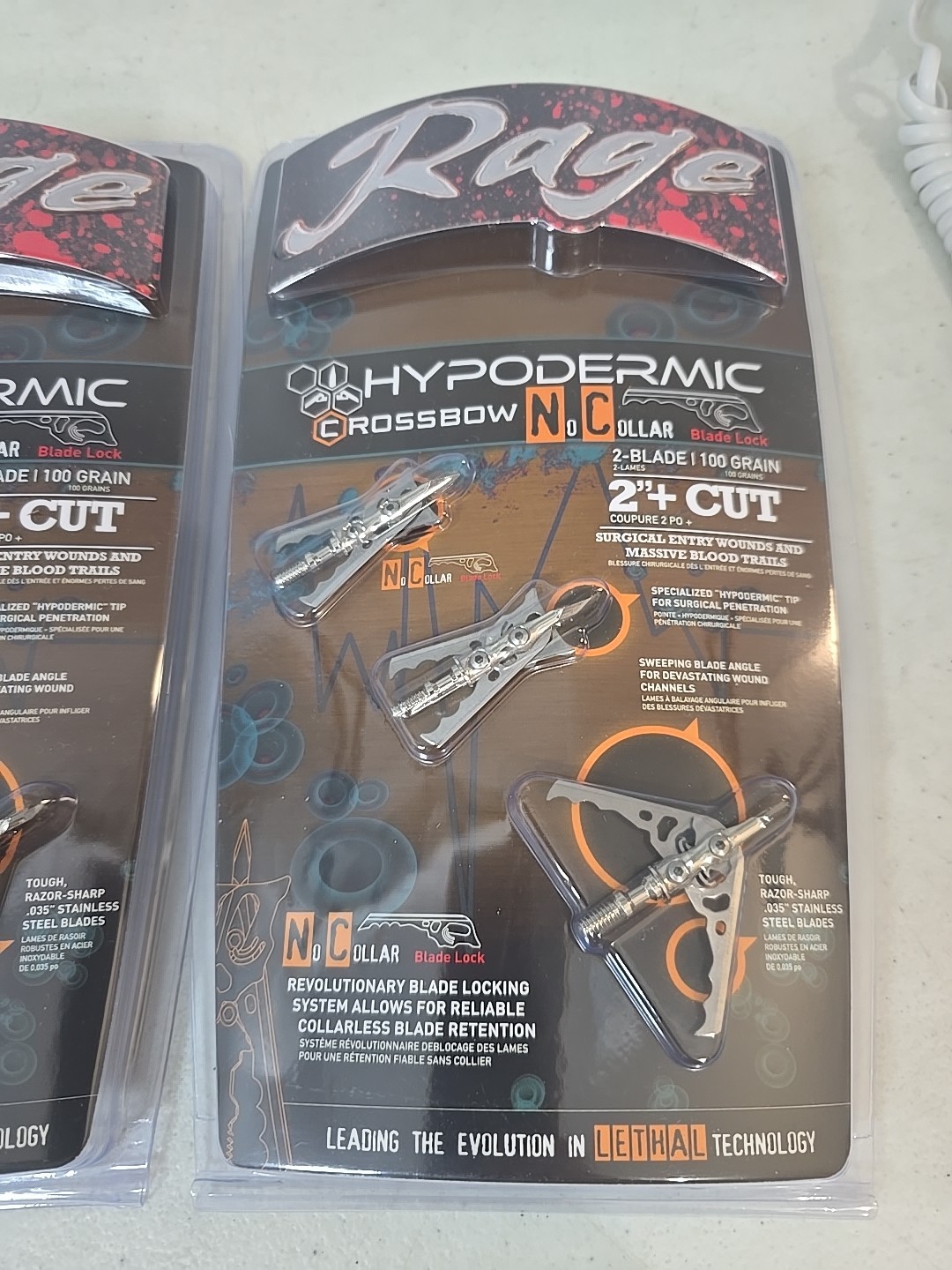 2x Rage Hypodermic Crossbow No Collar 100 Grain Locking Broadhead 2" Cut NEW