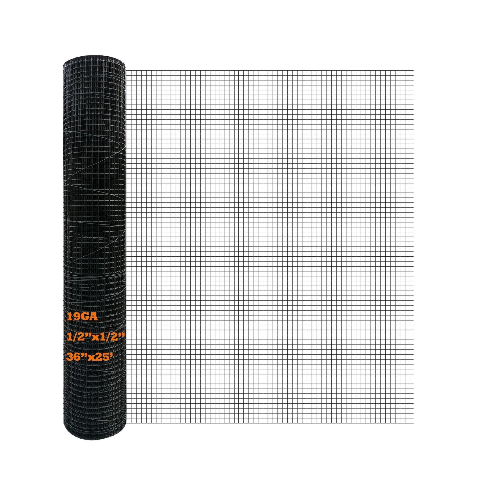Black PVC Coated Hardware Cloth 36 Inch x 25 Foot -1/2 Inch x 1/2 Inch 19GA