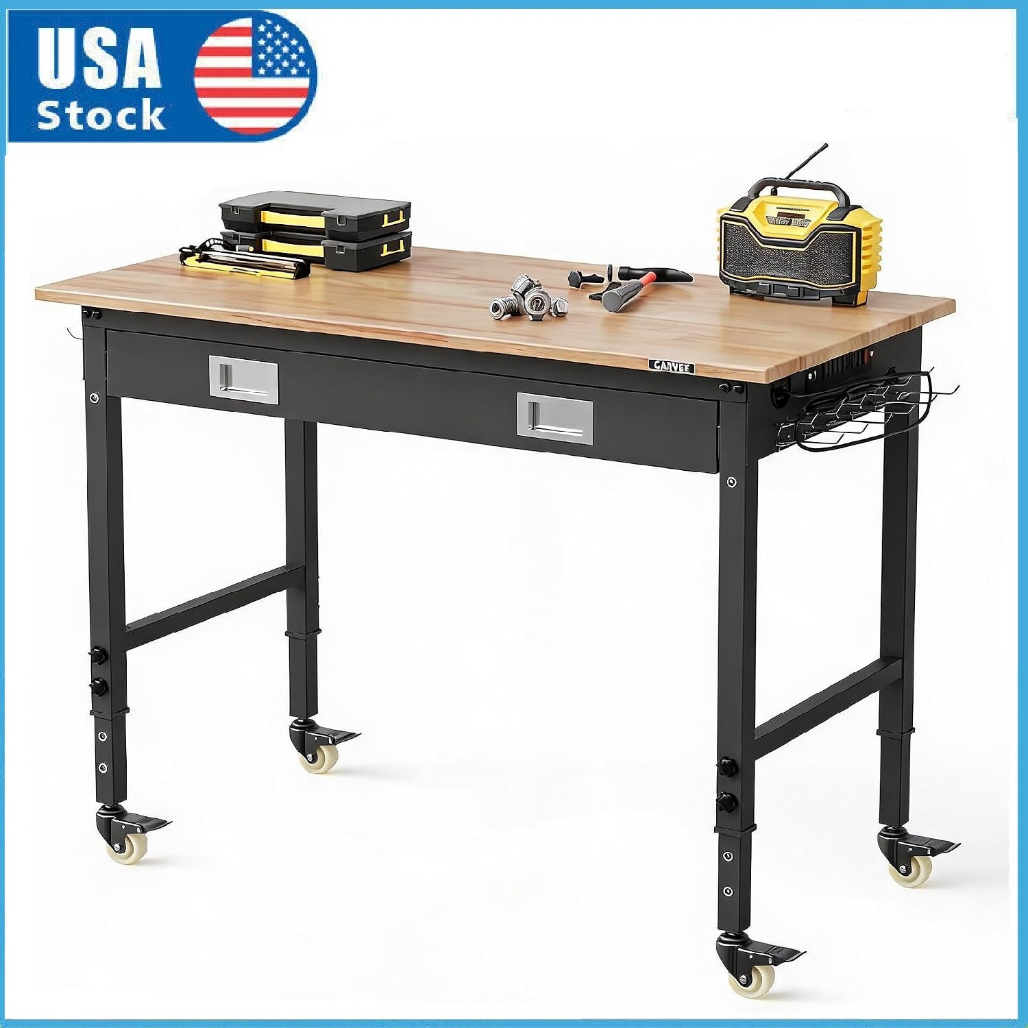 48" Workbench Adjustable Work Table Garage 2000LBS with Power Outlets & Drawers