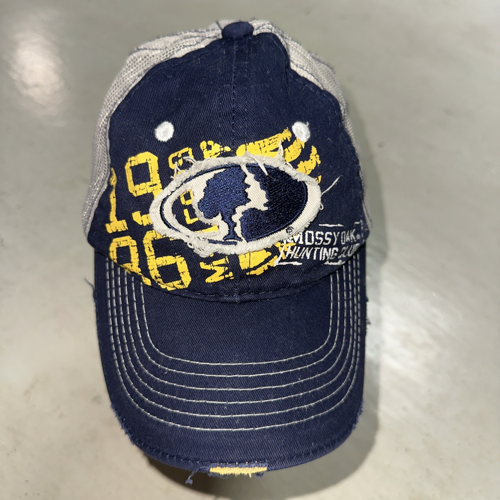 Mossy Oak Hunting Club Blue Yellow Youth Distressed Cap Trucker Hat Mesh Back