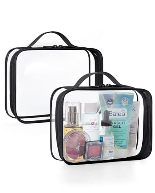 Clear Toiletry Bag, TSA 2 Pack, Medium Active Black-with handle+180° open