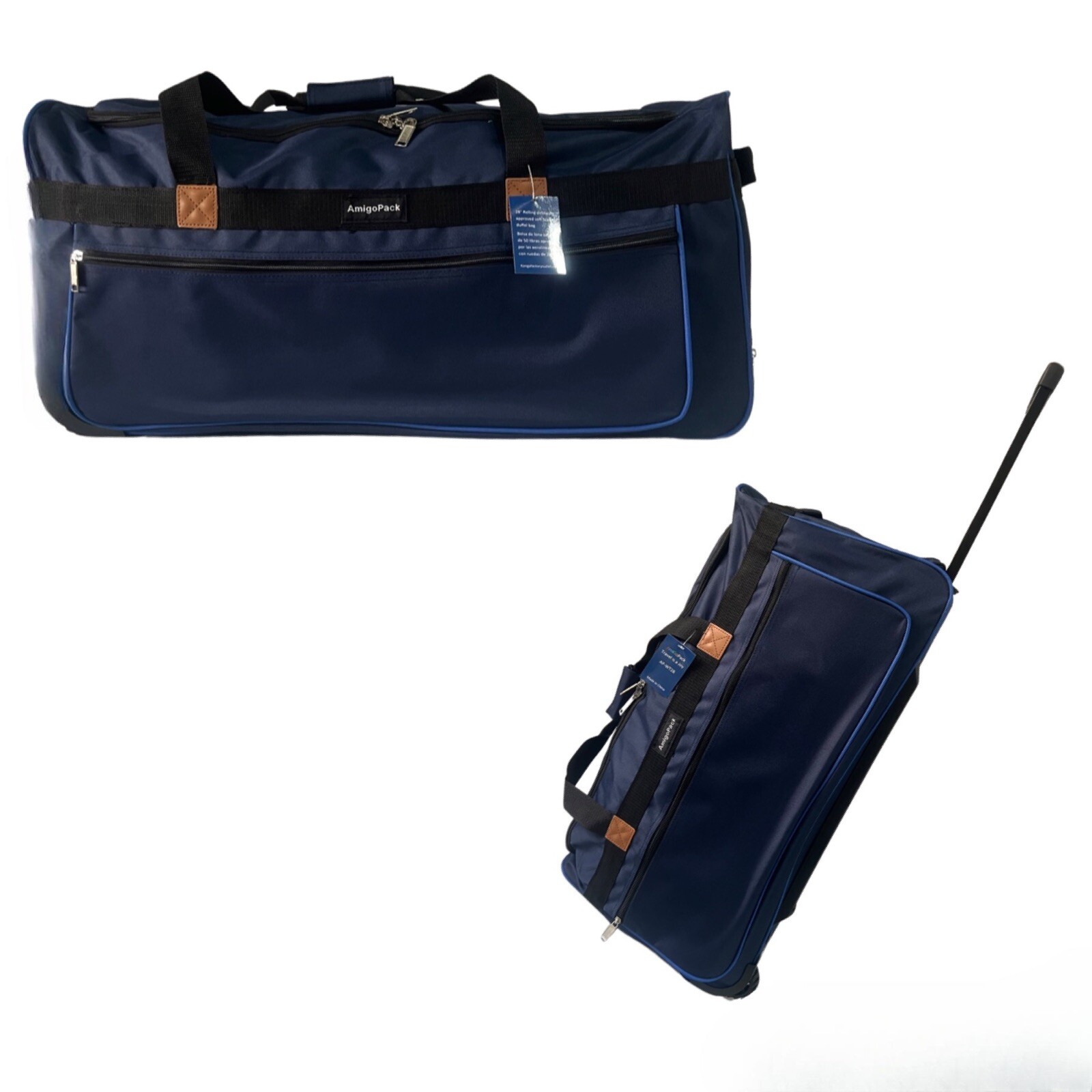 Amigo Pack 28” Rolling Airlines Approved Soft 50LB Duffle Bag (Navy Blue)