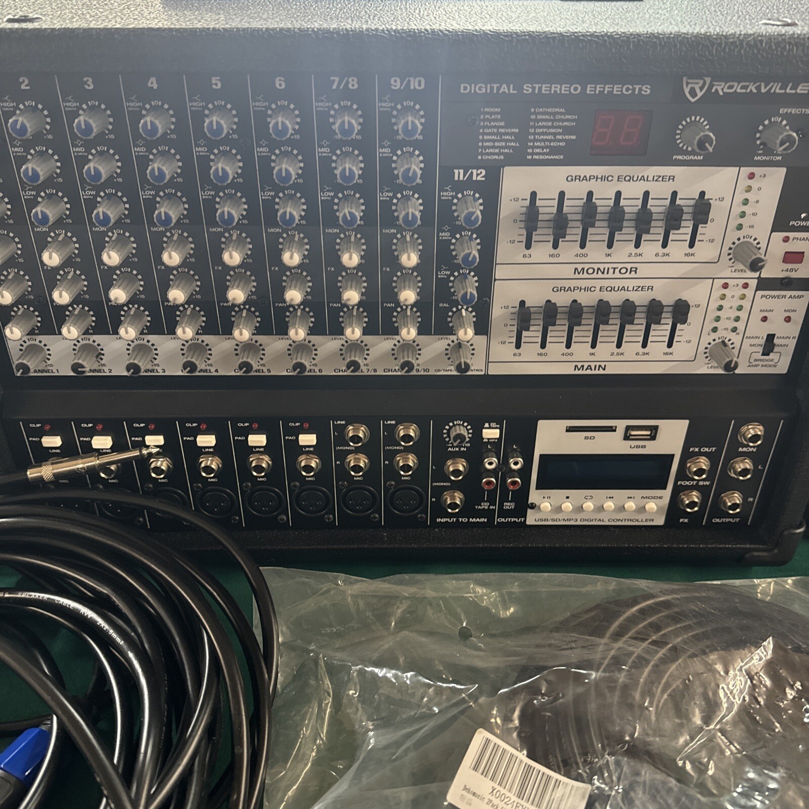 Rockville RPM109 12 Channel 4800w Powered Mixer 7 Band Eq W/extras