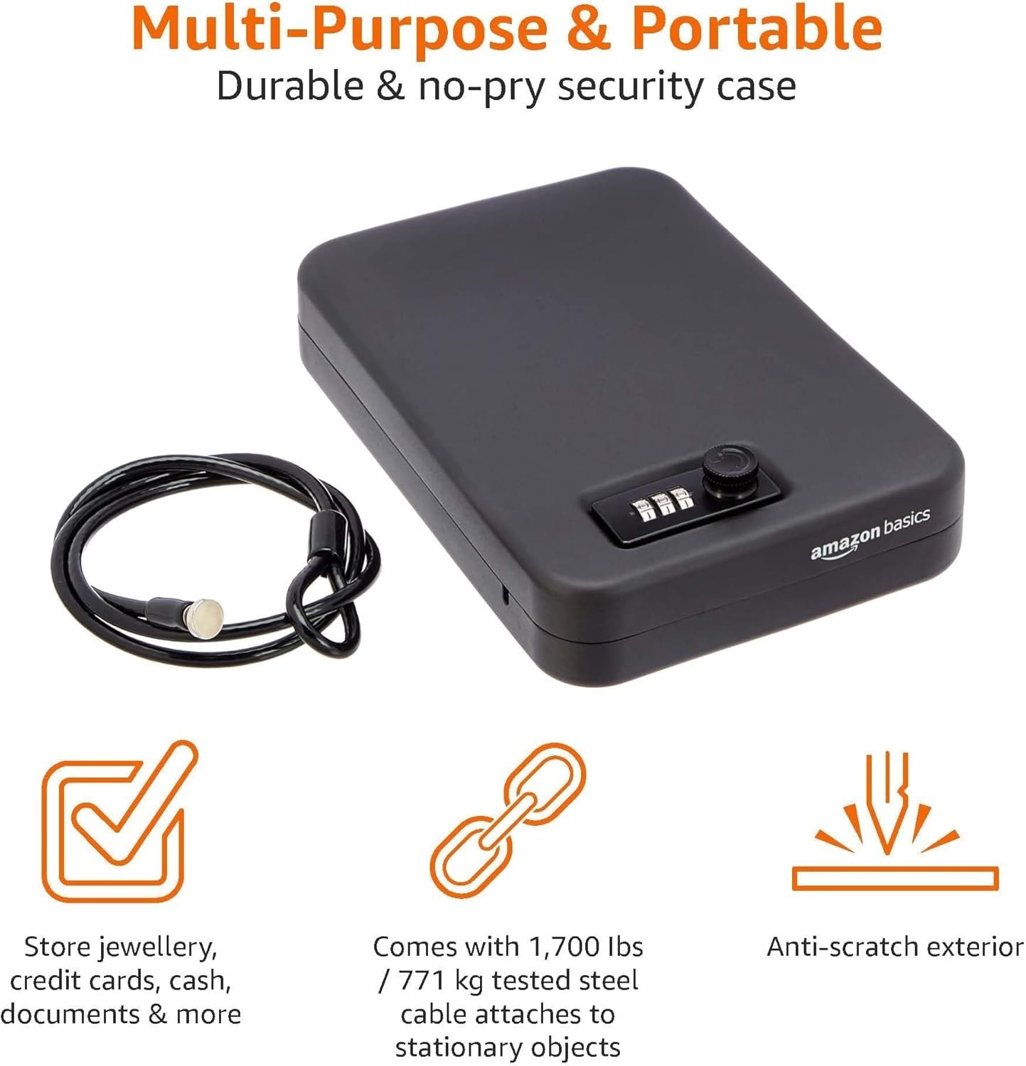 AmazonBasics Portable Security Case Lock Box Safe, Combination Lock, XL6