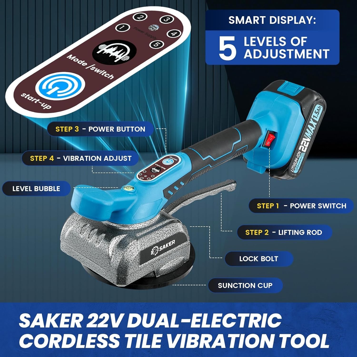 Cordless Tile Vibration & Suction Tool with Smart Display