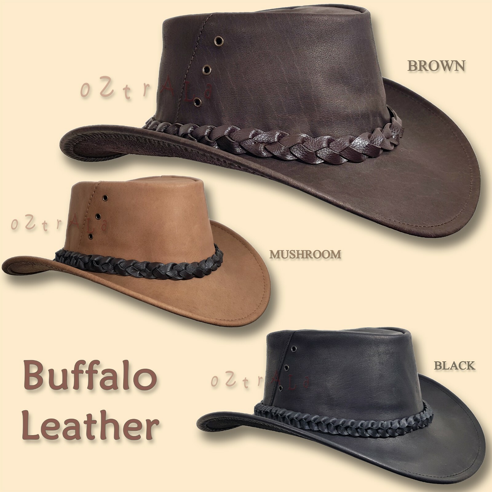 【oZtrALa】HAT Jacaru BUFFALO Leather Australian OUTBACK Cowboy Mens Indiana Jones