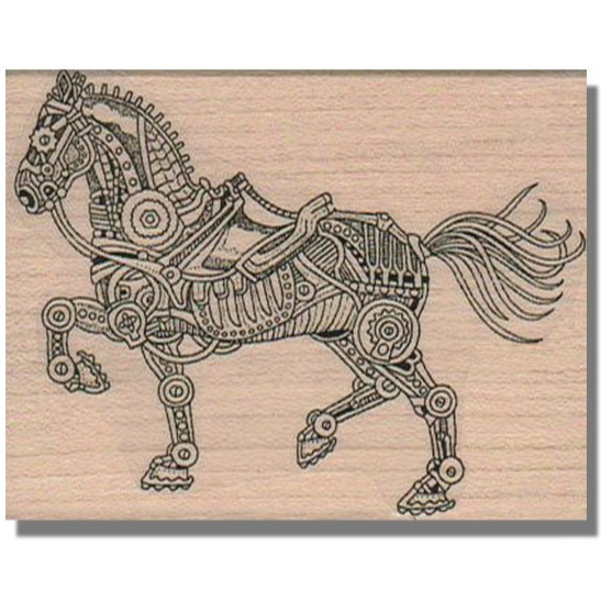 Mounted Rubber Stamp, STEAMPUNK HORSE, Animal, Gears, Cowboy,Side,Walking,Fun,wm