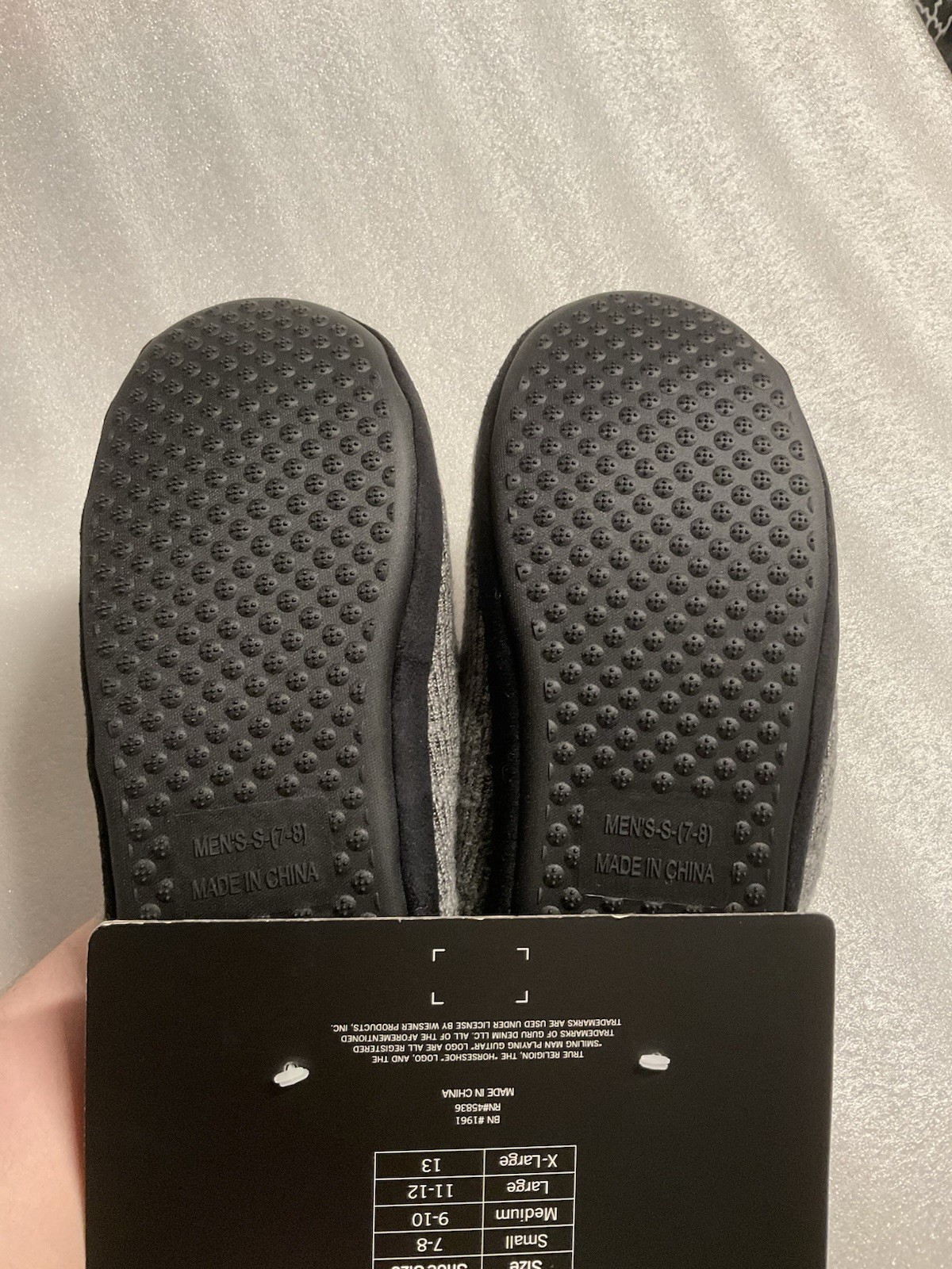 Men’s True Religion Grey Black Slippers Size S (7-8)