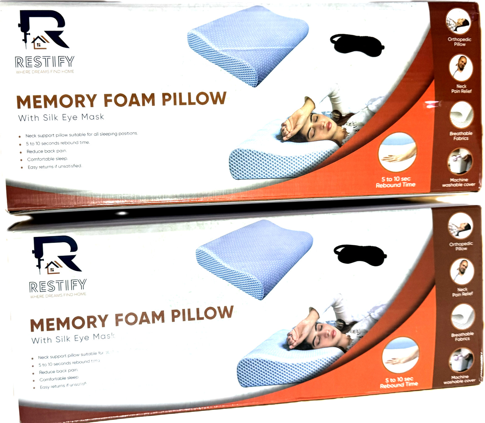 2 Pack Memory Foam Sleep Pillow Contour Cervical Neck Support Hypoallergenic