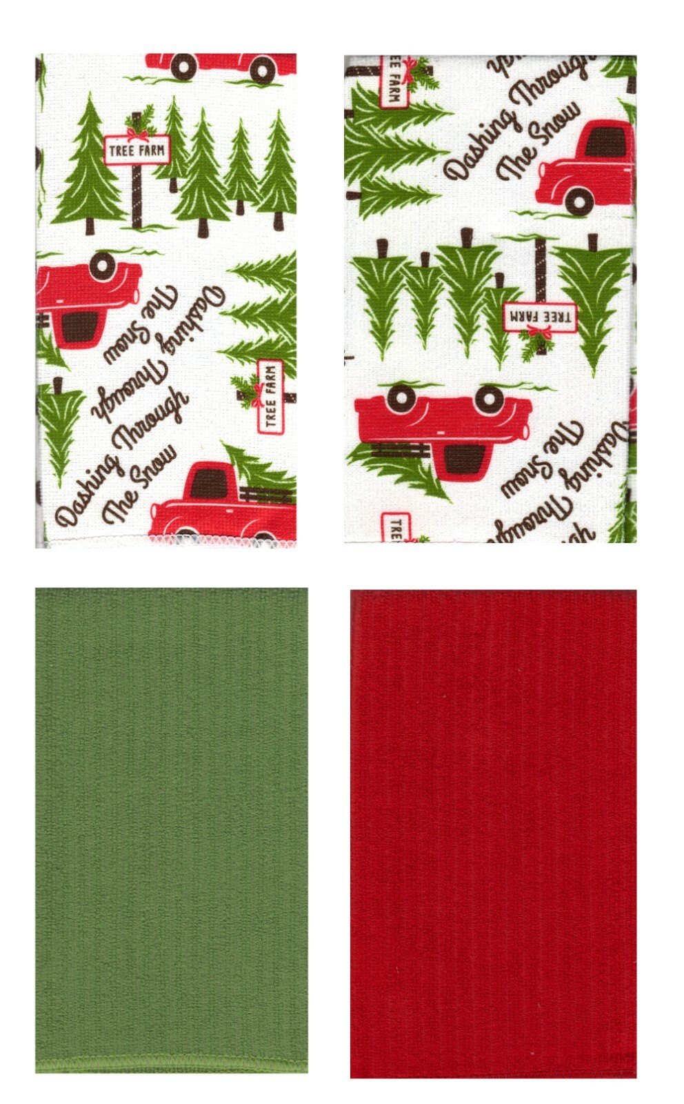 4-Piece Microfiber Cleaning Towel Set w Red Truck Christmas Trees Holiday Print