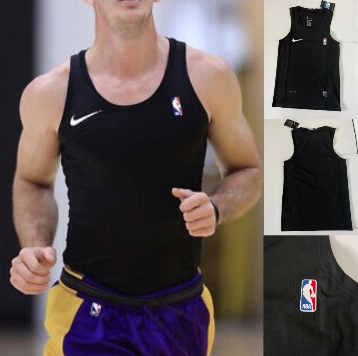 NIKE PRO NBA Team Issue Compression Tank BLACK and WHITE Shirt Sizes M - L