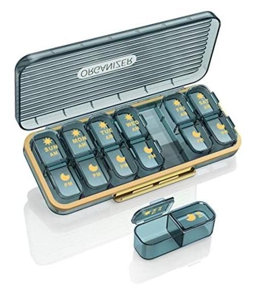Am Pm Pill Organizer, Weekly Pill Box 2 Times A Day -  7 Day Pill Blue