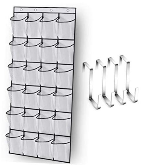 Over The Door Shoe Organizer 24 Large Mesh Pockets White