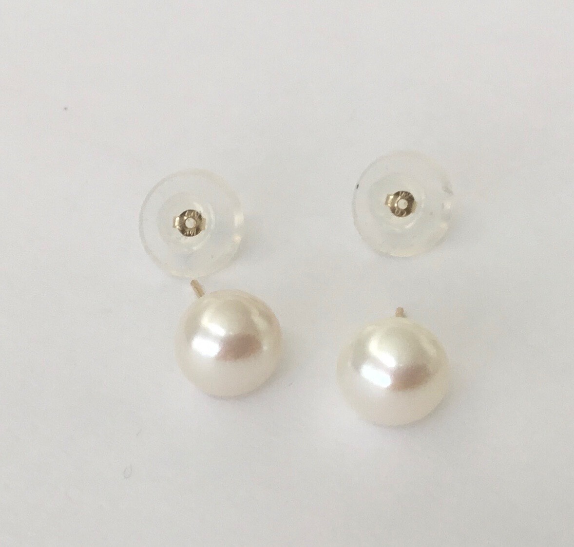 White Cultured Freshwater Pearl 8 - 8.5 mm Solid 14K Gold Stud Earrings NEW