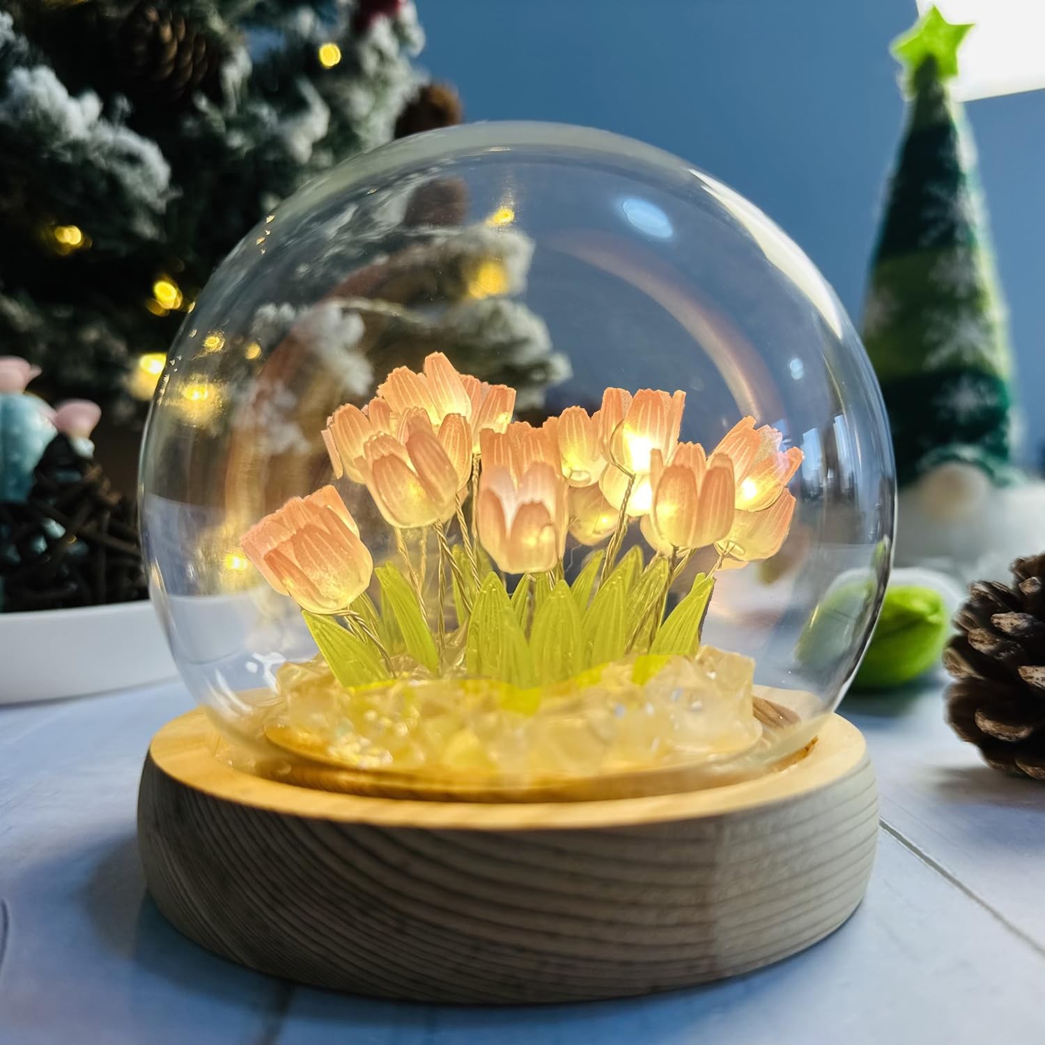 LOGAZOO (20 Flower) Birthday Gifts for Mom, Tulip Lamp Night Light with Pink