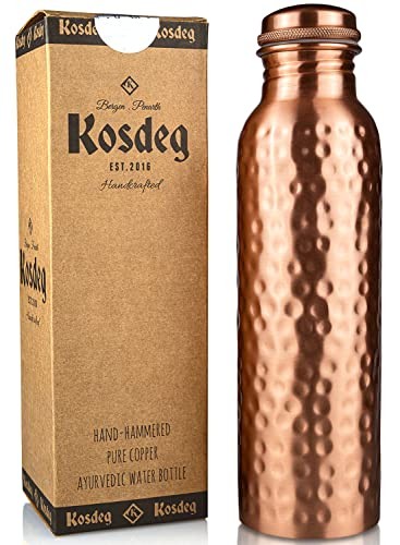 Kosdeg Copper Water Bottle - 34 Oz Extra Large - A Hammered Ayurvedic Pure Co...