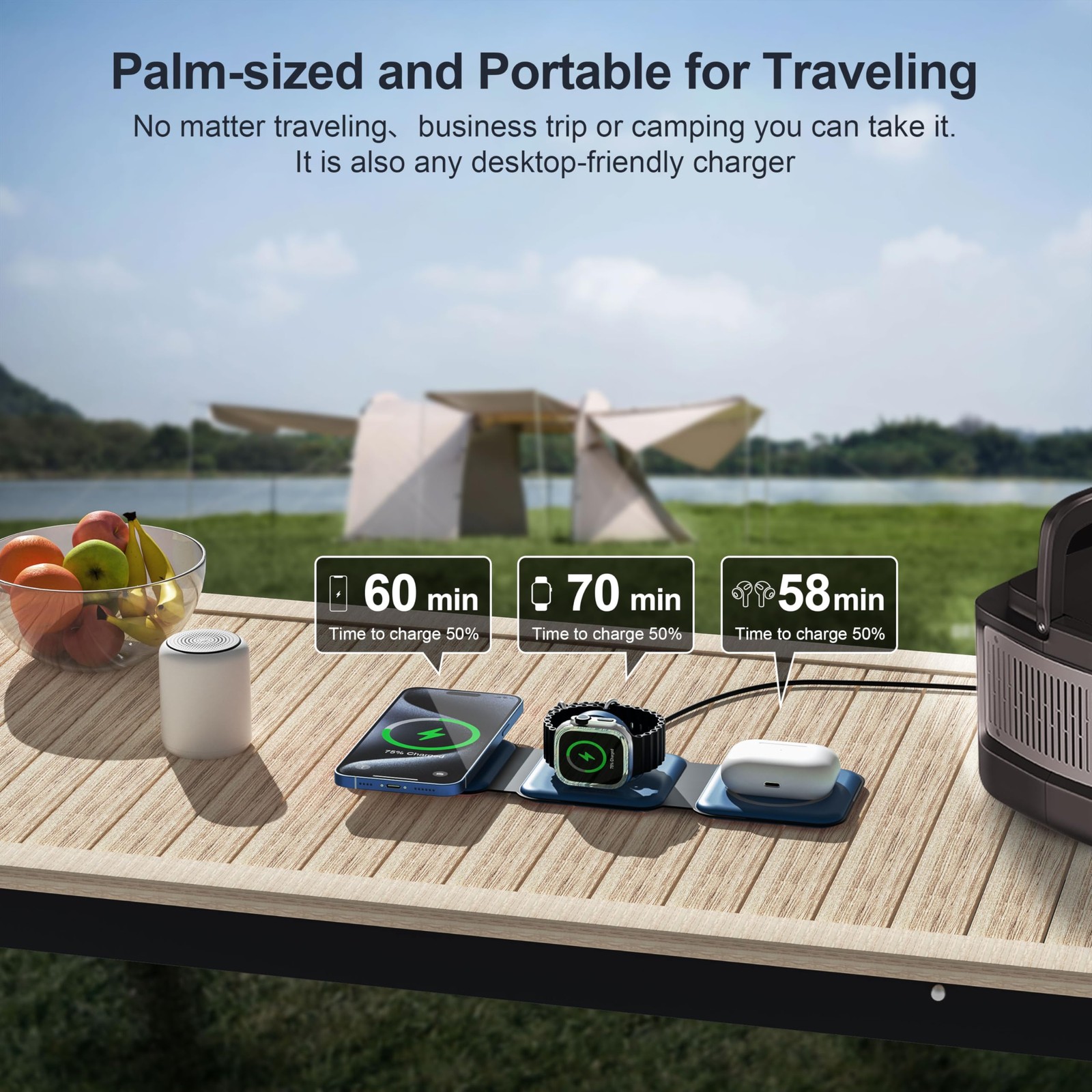 UCOMX 3 in 1 Charging Station for Multple Devices,Foldable 3 1 Blue