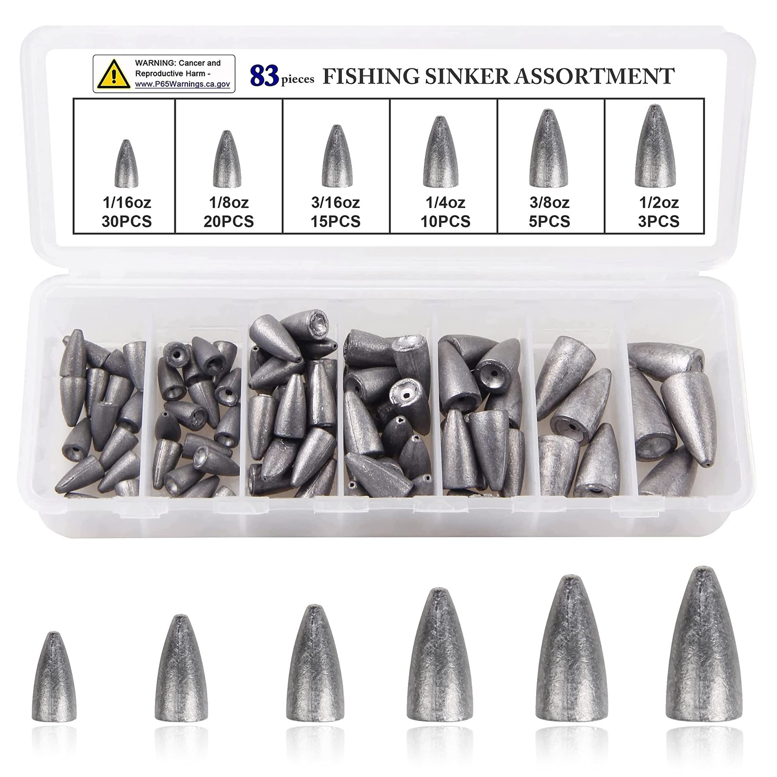 Bullet Sinkers Fishing Weights Kit, 29/83pcs Fishing Sinkers Weights Set Asso...
