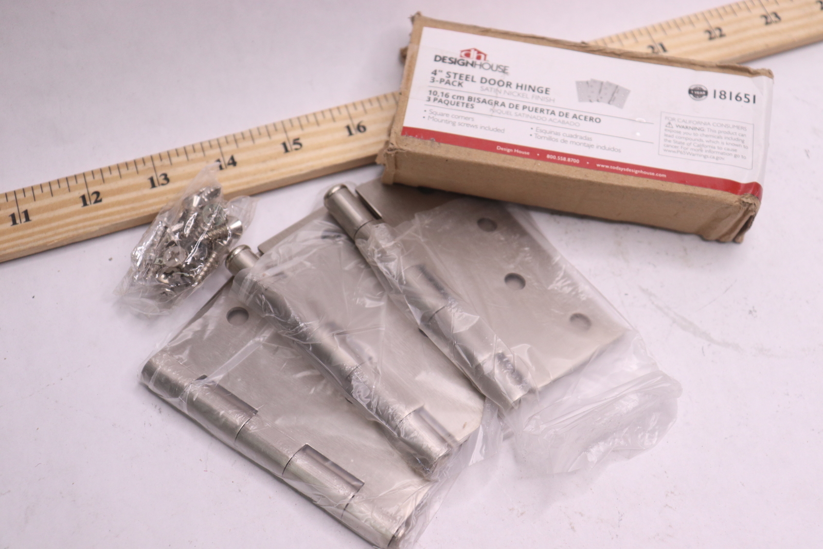 Design House Square Plain Bearing Mortise Hinge Satin Nickel 4" x 4" 181651