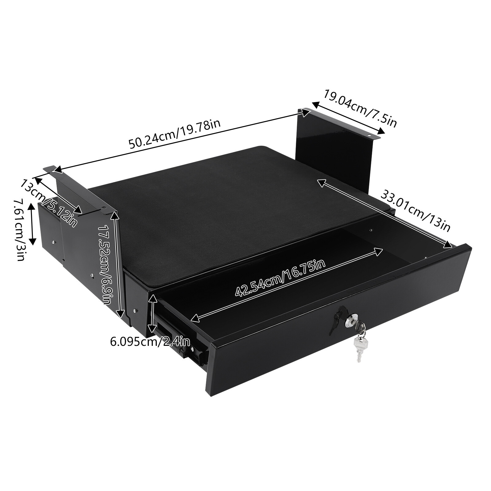 Under Desk Sliding Pull-Out Drawer With Computer Pad & Lock Black
