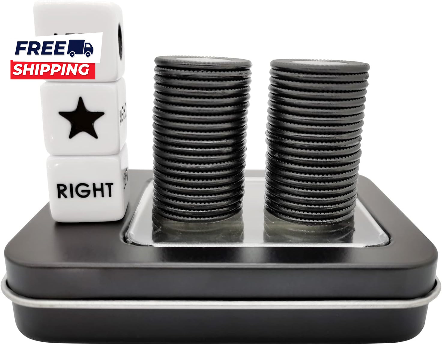 Left Right Center Dice Game Prime Set with 3 Dices + 40 Chips Left on  Product