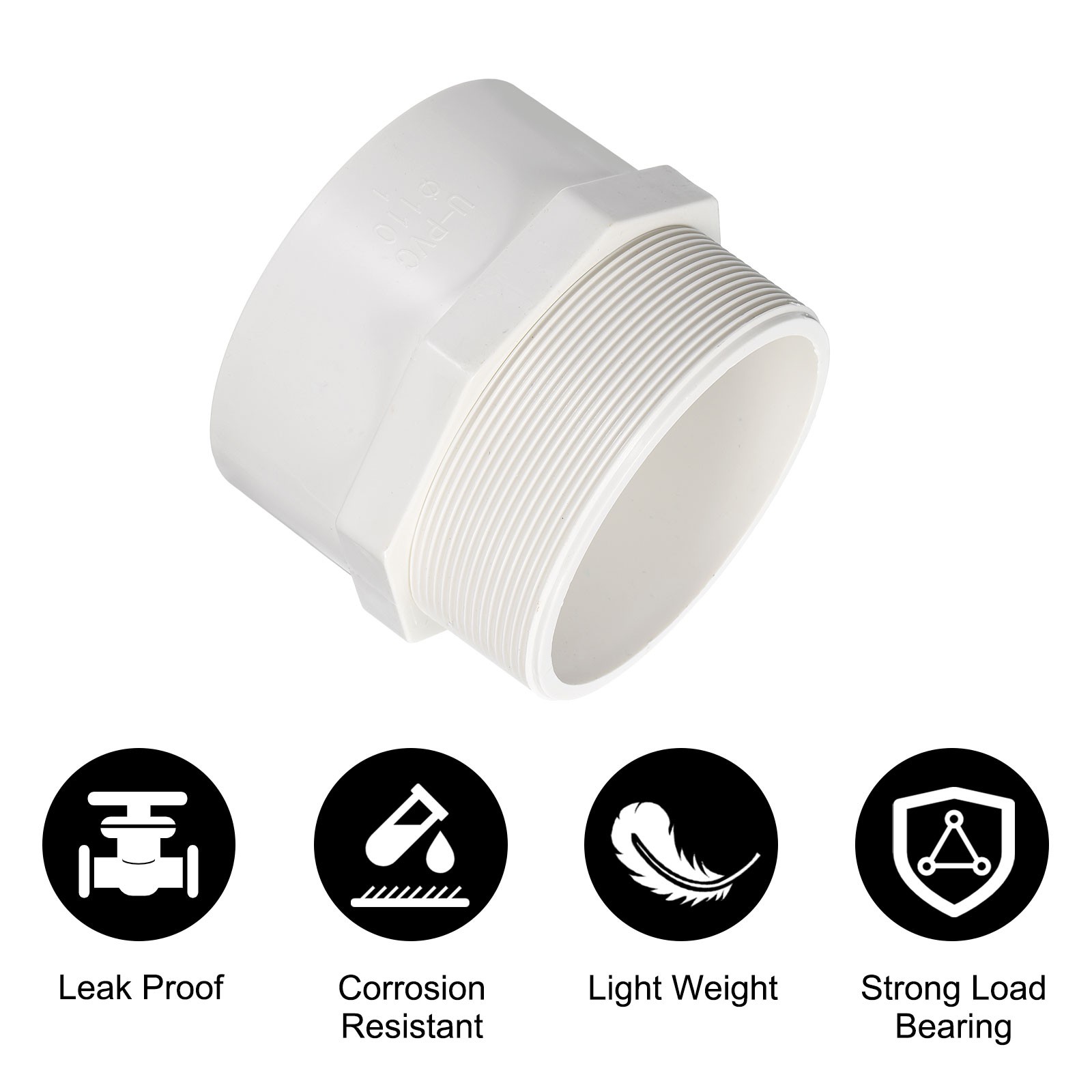 2 Pcs Union PVC Pipe Fitting 4" Male Adapter Thread Connector, White
